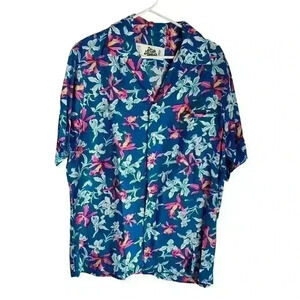Vintage Hilo Hattie Floral Hawaiian Aloha Shirt Mens Large Blue
